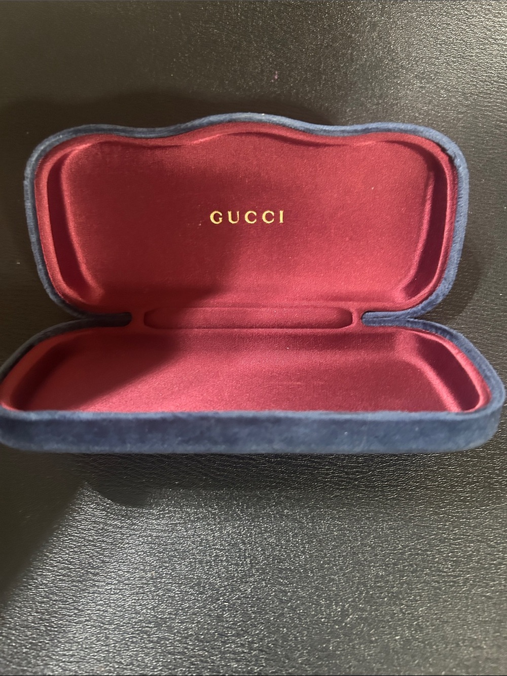 Gucci Velvet Eyewear Case in Blue Exterior and Burgundy Interior